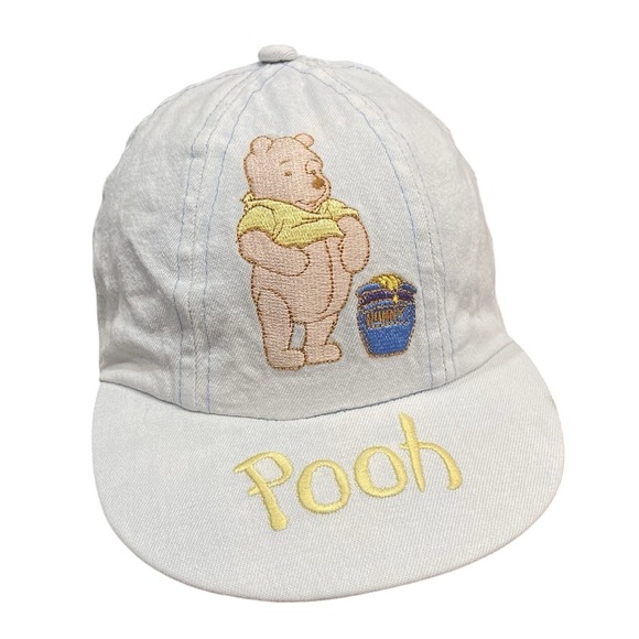 Other - vtg kids 90s Winnie The Pooh Disney Hat Cap Baseball Stretch Light Blue Honeypot
